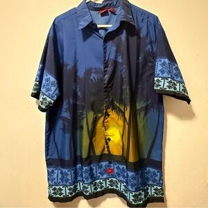 Mossimo Tropical Vibes Blue and Yellow Men's Shirt Size Large Button Up Collared